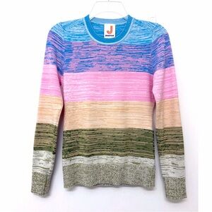 JoosTricot Space Dye Ikat Knit Sweater Peachskin Pastel Colorful Stripe M